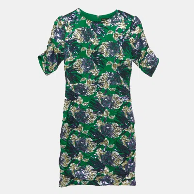 Pre-owned Maje Green Sequinned Satin Mini Dress S