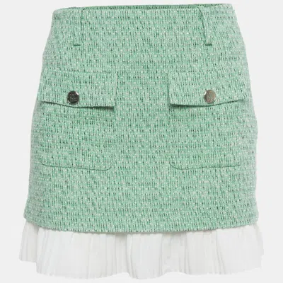 Pre-owned Maje Green Tweed And Plisse 2 In 1 Effect Mini Skirt S