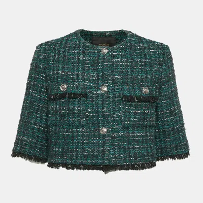 Maje Green Tweed Metallic Vizeldo Cropped Jacket