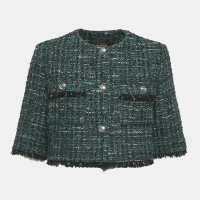 Pre-owned Maje Green Tweed Metallic Vizeldo Cropped Jacket M