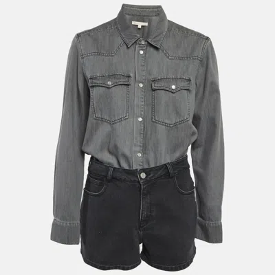 Maje Grey & Black Denim Romper In Gray