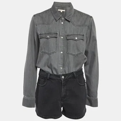 Pre-owned Maje Grey & Black Denim Romper M In Gray