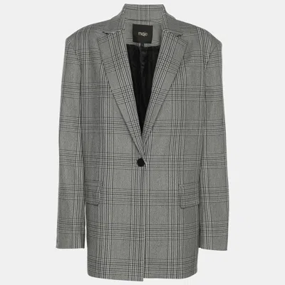 Maje Grey Checked Gabbardine Single Breasted Blazer In Gray