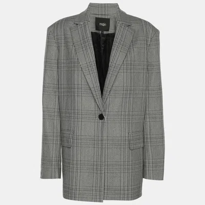 Pre-owned Maje Grey Checked Gabbardine Single Breasted Blazer S In Gray