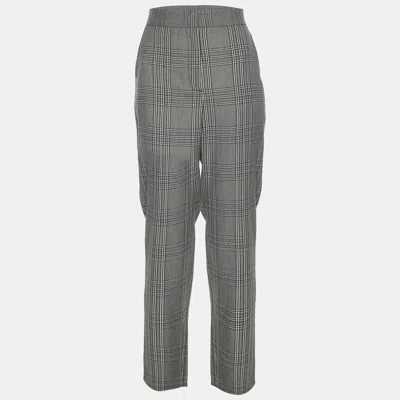 Pre-owned Maje Grey Checked Gabbardine Trousers M In Gray