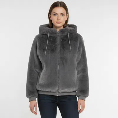 Pre-owned Maje Grey Faur Fur Bayana Hooded Jacket M In Gray