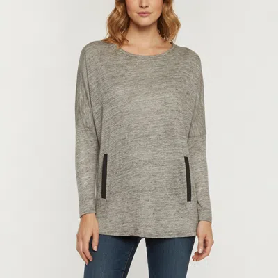 Pre-owned Maje Grey Linen Patch Pocket Long Sleeve Top L