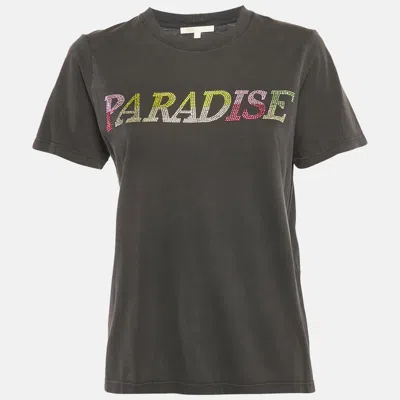 Maje Grey Paradise Embellished Jersey T-shirt In Gray