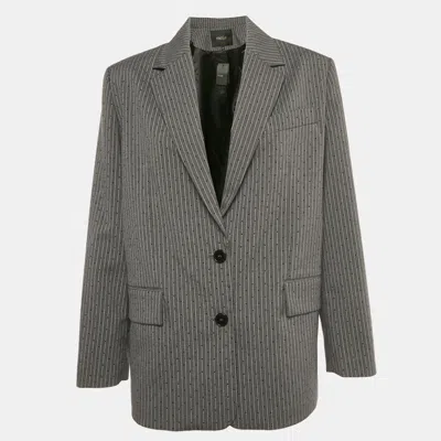Pre-owned Maje Grey Pinstriped Rhinestone Embellished Blazer S In Gray