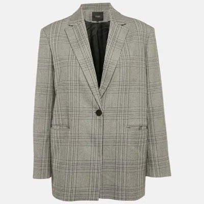 Pre-owned Maje Grey Plaid Houndstooth Single Breasted Blazer M