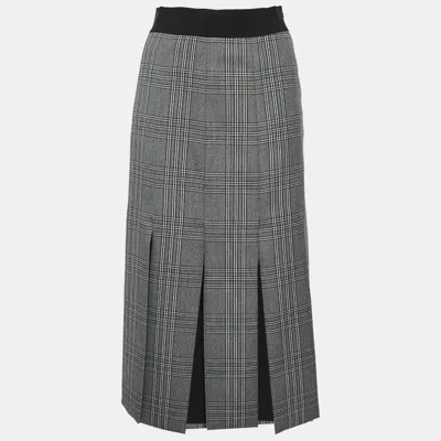 Pre-owned Maje Grey Plaid Wool Blend Midi Skirt M In Gray