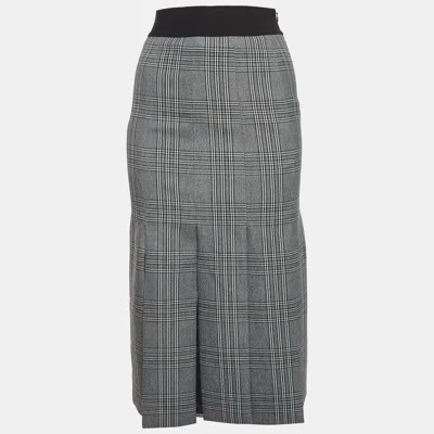 Pre-owned Maje Grey Plaid Wool Blend Midi Skirt S In Gray