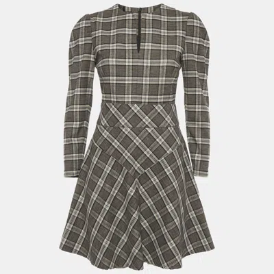Pre-owned Maje Grey Rity Checked Wool Blend Mini Dress S In Gray