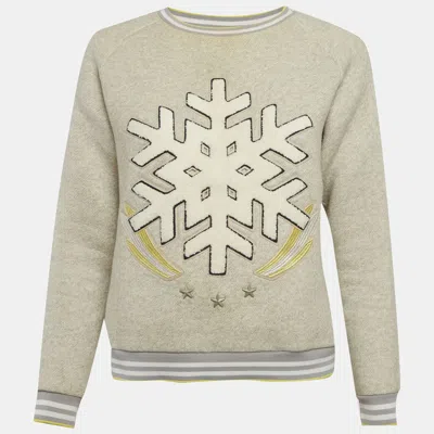 Maje Grey Snowflake Applique Cotton Sweatshirt In Multi