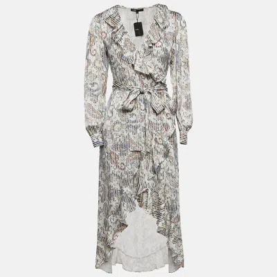Maje Grey/multicolor Paisley Print Crepe Midi Wrap Argent Dress In Gray