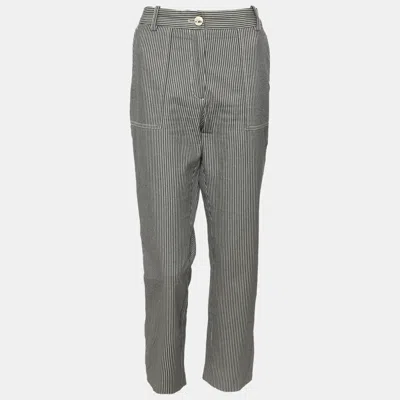 Pre-owned Maje Grey/white Pin Stripe Cotton Trousers M In Gray