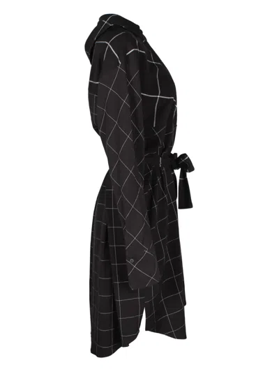 Pre-owned Maje Grid-print Belted Dress In Black