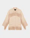Maje Double-breasted Fringed Coat In Beige