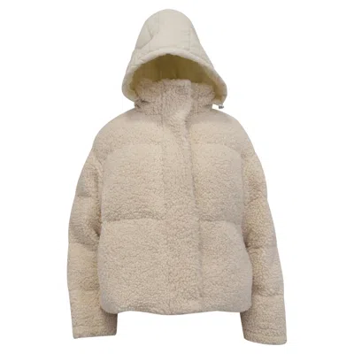 Maje Groom Hooded Teddy Jacket In Ivory Fleece In Neutral