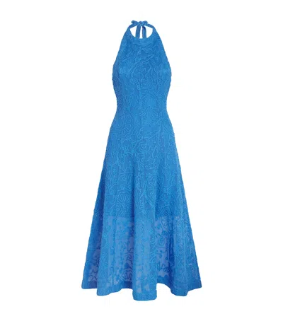 Maje Womens Blue Backless Floral-guipure Cotton Midi Dress