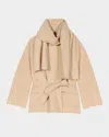 Maje Double-faced Coat With Scarf In Beige