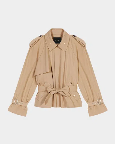 Maje Gustuds Short Water-repellent Trench Jacket In Beige