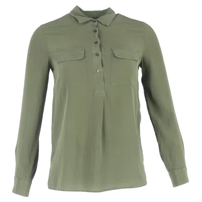 Maje Half-buttoned Blouse With Chest Pockets In Olive Silk In Green