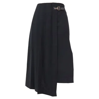 Maje Half-pleated Midi Skirt In Black Polyester