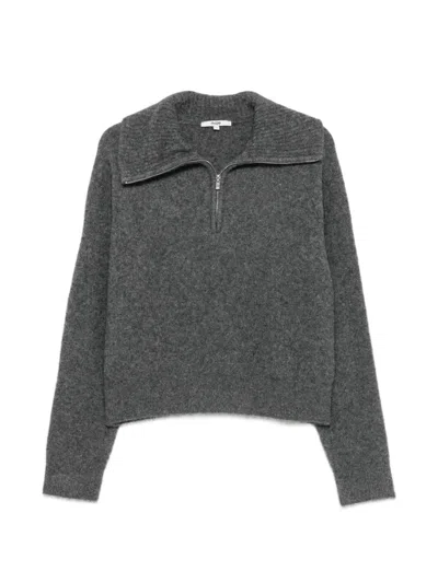 Maje Half-zip High-neck Sweater In Gray