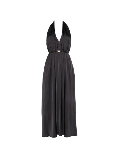 Maje Halterneck Belted Midi Dress In Blue