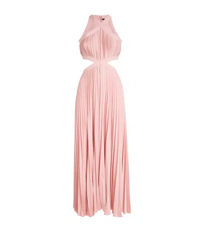 MAJE HALTERNECK PLEATED MAXI DRESS