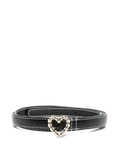 Maje Heart-buckle Leather Belt In Black