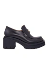 Maje Womens  Clover-embellished Slip-on Heeled Leather Loafers In Black