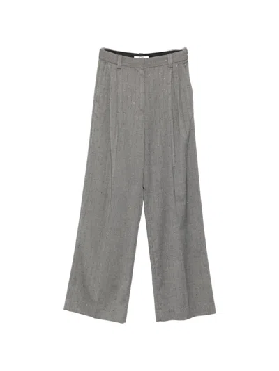 Maje Herringbone Belt-loop Trousers In Gray