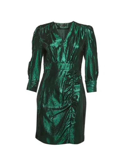 Pre-owned Maje Herringbone Frilled Mini Dress In Green