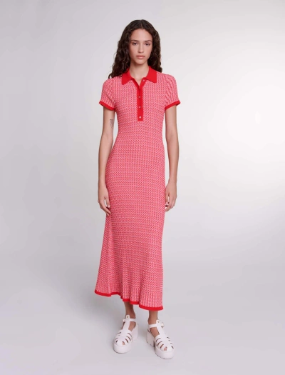 Maje Herringbone Knit Maxi Dress For Spring/summer In Red