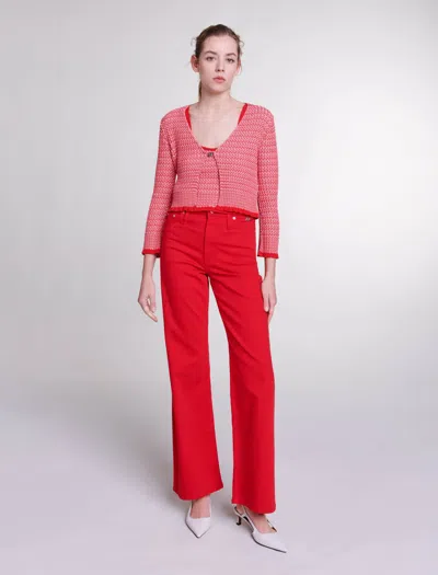 Maje Herringbone Knit Twin Set For Spring/summer In Red