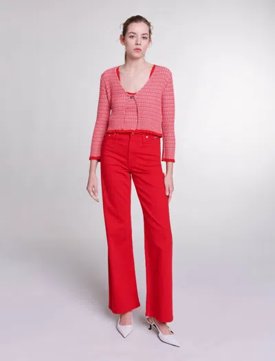 Maje Herringbone Knit Twin Set In Red
