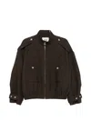 Maje Herringbone-pattern Stand-up Collar Jacket In Brown