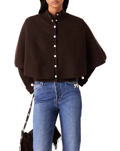 Maje High Neck Cape Layered Cardigan Sweater In Black