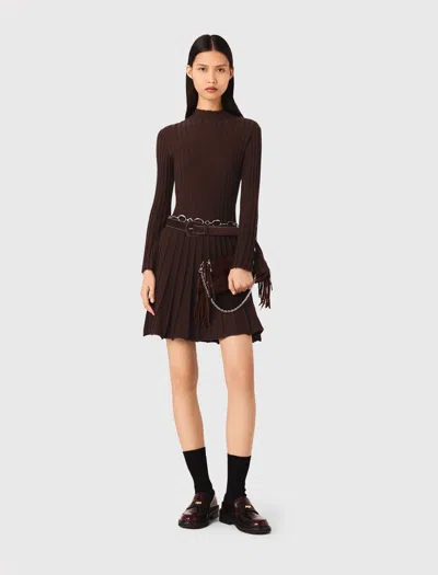 Maje High-neck Short Skater Dress In Brown