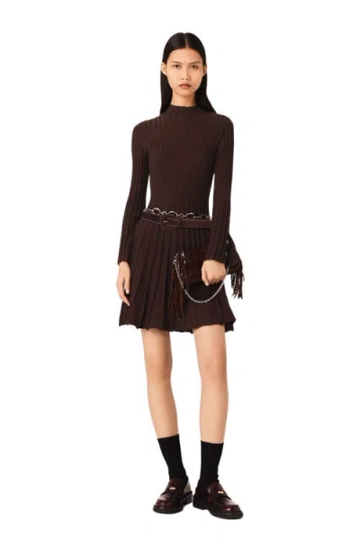 Maje High-neck Short Skater Dress In Brown