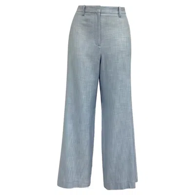 Maje High-rise Wide-leg Trousers In Light Blue Linen