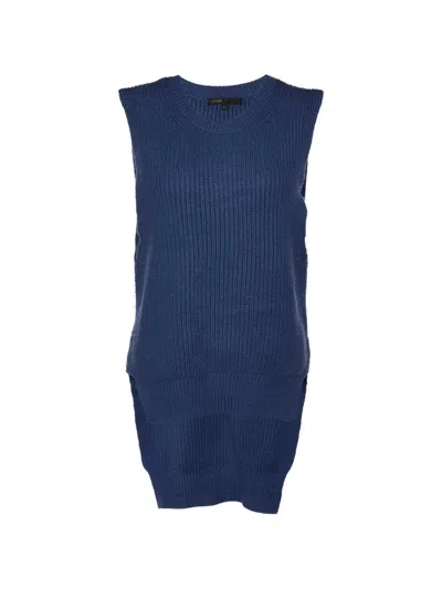 Pre-owned Maje High-low Sleeveless Sweater In Blue