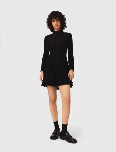Maje High-neck Mini Skater Dress In Black