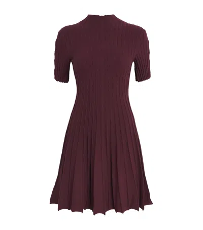 Maje High-neck Mini Skater Dress In Burgundy