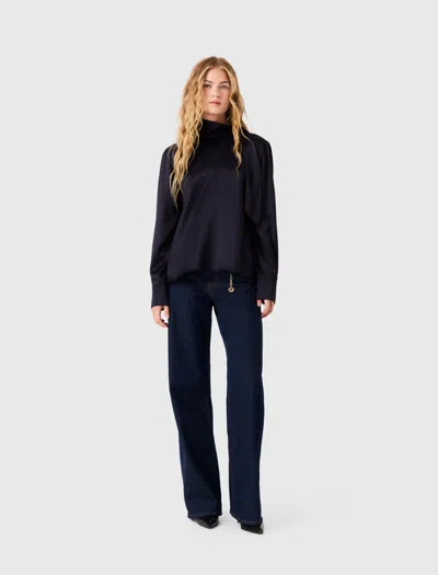 Maje High-neck Satin Top In Navy