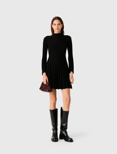 Maje High-neck Short Skater Dress In Black