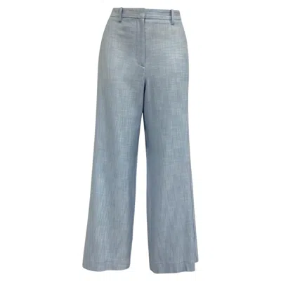 Pre-owned Maje High-rise Wide-leg Trousers In Light Blue Linen