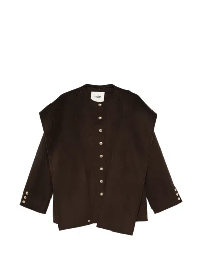 Maje Hooded Button-up Single-breasted Coat In Brown